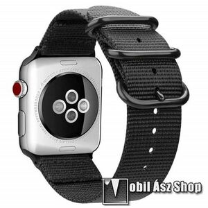 Okosóra szíj - szövet - FEKETE - 75mm + 125mm hosszú - Apple Watch Series 1/2/3 38mm / 4/5/6/SE 40mm / 7/8/9 41mm / 10 42mm kép