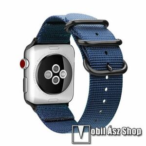 Okosóra szíj - szövet - KÉK - 75mm + 125mm hosszú - Apple Watch Series 1/2/3 42mm / 4/5/6/SE 44mm / 7/8 45mm / 10 46mm / Ultra / Ultra 2 49mm kép
