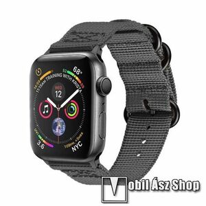 Okosóra szíj - szövet - SZÜRKE - 75mm + 125mm hosszú - Apple Watch Series 1/2/3 42mm / 4/5/6/SE 44mm / 7/8 45mm / 10 46mm / Ultra / Ultra 2 49mm kép