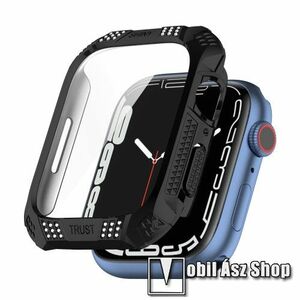 Okosóra műanyag védő tok / keret - FEKETE - strasszkővel díszített, erősített sarkok, 9H edzett üveg előlap védő is! -APPLE Watch Series 7 (45mm) / Series 8 (45mm) / Series 9 (45mm) kép