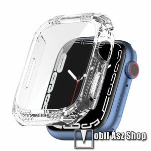 Okosóra műanyag védő tok / keret - ÁTLÁTSZÓ - strasszkővel díszített, erősített sarkok, 9H edzett üveg előlap védő is! - APPLE Watch Series 7 (45mm) / Series 8 (45mm) / Series 9 (45mm) kép