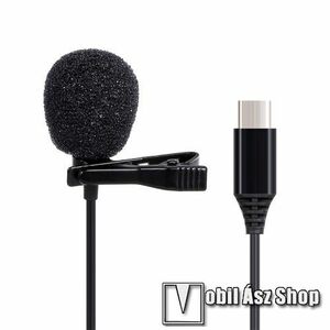 UNIVERZÁLIS csíptethető mikrofon - Type-C csatlakozó, Lavalier, zajszűrő, 2m hosszú vezetékkel, előadáshoz, konferencia megbeszéléshez ajánlott - FEKETE kép