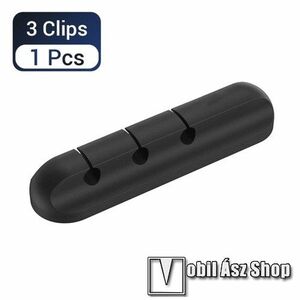 UNIVERZÁLIS kábel szervező, kötegelő - 1db-os, szilikon, 3 férőhelyes, öntapadós - FEKETE kép