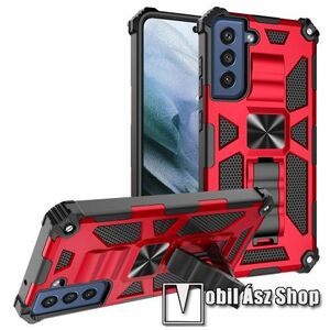 OTT! MAX DEFENDER PRO műanyag védő tok / hátlap - PIROS - szilikon betétes, kitámasztható, erősített sarkok, tapadófelület mágneses autós tartóhoz - ERŐS VÉDELEM! - SAMSUNG Galaxy S21 FE (SM-G990B, SM-G990B/DS) kép