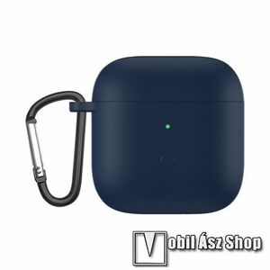 Szilikon védő tok Xiaomi Redmi Buds 3-hoz - karabiner, töltőnyílás - SÖTÉTKÉK kép
