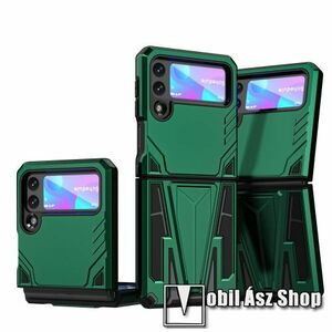 OTT! FLIP HYBRID ARMOR műanyag védő tok / hátlap - ZÖLD - szilikon betétes, asztali tartó funkciós, tapadófelület mágneses autós tartóhoz, ERŐS VÉDELEM! - SAMSUNG Galaxy Z Flip3 5G kép