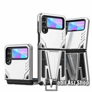 OTT! FLIP HYBRID ARMOR műanyag védő tok / hátlap - EZÜST - szilikon betétes, asztali tartó funkciós, tapadófelület mágneses autós tartóhoz, ERŐS VÉDELEM! - SAMSUNG Galaxy Z Flip3 5G kép