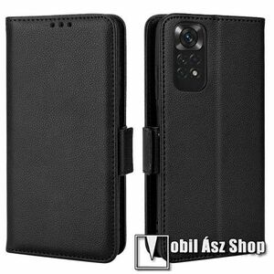 WALLET notesz tok / flip tok - FEKETE - asztali tartó funkciós, oldalra nyíló, rejtett mágneses záródás, bankkártyatartó zseb, szilikon belső - Xiaomi Redmi Note 11 4G (Global version) / Redmi Note 11S (Global version) kép
