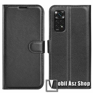 WALLET notesz tok / flip tok - FEKETE - asztali tartó funkciós, oldalra nyíló, rejtett mágneses záródás, bankkártyatartó zseb, szilikon belső - Xiaomi Redmi Note 11 4G (Global version) / Redmi Note 11S (Global version) kép
