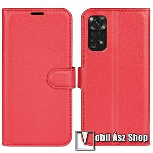 WALLET notesz tok / flip tok - PIROS - asztali tartó funkciós, oldalra nyíló, rejtett mágneses záródás, bankkártyatartó zseb, szilikon belső - Xiaomi Redmi Note 11 4G (Global version) / Redmi Note 11S (Global version) kép