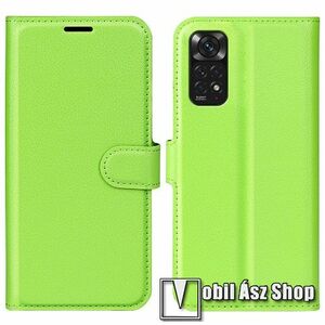 WALLET notesz tok / flip tok - ZÖLD - asztali tartó funkciós, oldalra nyíló, rejtett mágneses záródás, bankkártyatartó zseb, szilikon belső - Xiaomi Redmi Note 11 4G (Global version) / Redmi Note 11S (Global version) kép