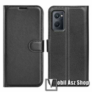 WALLET notesz tok / flip tok - FEKETE - asztali tartó funkciós, oldalra nyíló, rejtett mágneses záródás, bankkártyatartó zseb, szilikon belső - Realme 9i (RMX3491) / Oppo A36 / Oppo A76 kép