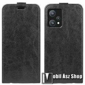 SLIM FLIP tok - FEKETE - lefelé nyíló, rejtett mágneses záródás, szilikon belső, bankkártya tartó, előlapi hangszóró nyílás - Realme 9 Pro / Realme V25 kép