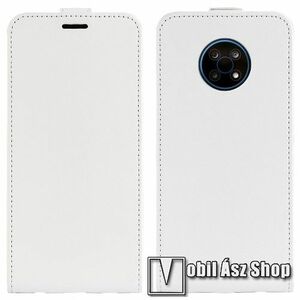 SLIM FLIP tok - FEHÉR - lefelé nyíló, rejtett mágneses záródás, szilikon belső, bankkártya tartó, előlapi hangszóró nyílás - NOKIA G50 (TA-1358) kép