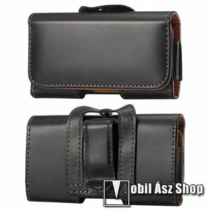 UNIVERZÁLIS fekvő tok - PU bőr, mágneses záródás, övre fűzhető, övcsipesz - 170 x 83 x 18mm - FEKETE kép