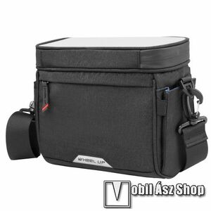 WHEEL UP D21 UNIVERZÁLIS biciklis / kerékpáros táska - cseppálló védő tokos kialakítás, cipzár, vállpánt, levehető válltáskaként használható, több fakkos, kormányra rögzíthető, 4.5L kapacitás, fényvisszaverő csíkok, 220 x 190 x 130mm - FEKETE kép