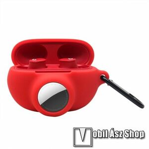 Szilikon védő tok Beats Studio Buds-hoz - AirTag tartó, heveder lyuk, karabíner, töltőnyílás - PIROS kép