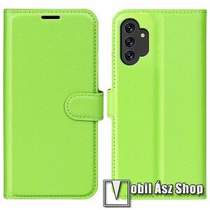 WALLET notesz tok / flip tok - ZÖLD - asztali tartó funkciós, oldalra nyíló, rejtett mágneses záródás, bankkártyatartó zseb, szilikon belső - SAMSUNG Galaxy A13 4G (SM-A135F) kép
