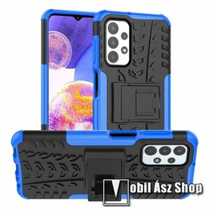OTT! VROOM műanyag védő tok / hátlap - KÉK - AUTÓGUMI MINTÁS - szilikon betétes, asztali tartó funkciós, ERŐS VÉDELEM! - SAMSUNG Galaxy A23 4G (SM-A235F) kép
