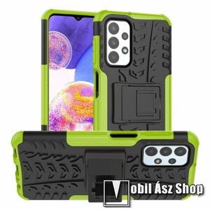 OTT! VROOM műanyag védő tok / hátlap - ZÖLD - AUTÓGUMI MINTÁS - szilikon betétes, asztali tartó funkciós, ERŐS VÉDELEM! - SAMSUNG Galaxy A23 4G (SM-A235F) kép
