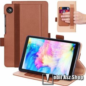 Notesz / mappa tok - oldalra nyíló flip cover, asztali tartó funkciós, gumis záródás, bankkártya tartó zsebek, kézpánt, tolltartó - BARNA - Lenovo Tab M7 (TB-7305F) / (2nd Gen) / (3rd Gen) kép