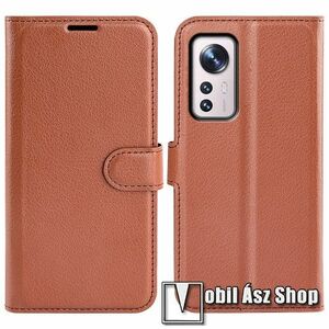 WALLET notesz tok / flip tok - BARNA - asztali tartó funkciós, oldalra nyíló, rejtett mágneses záródás, bankkártyatartó zseb, szilikon belső - Xiaomi 12 / 12X / 12S kép