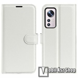 WALLET notesz tok / flip tok - FEHÉR - asztali tartó funkciós, oldalra nyíló, rejtett mágneses záródás, bankkártyatartó zseb, szilikon belső - Xiaomi 12 Pro / 12S Pro kép