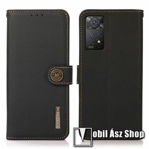 KHAZNEH WALLET notesz tok / flip tok - FEKETE - valódi bőr, asztali tartó funkció, oldalra nyíló, mágneses záródás, RFID védelmes bankkártyatartó, szilikon belső - Xiaomi Redmi Note 11 Pro 4G (Global) / 11 Pro 5G (Global) / 11E Pro / 12 Pro 4G - GYÁRI kép