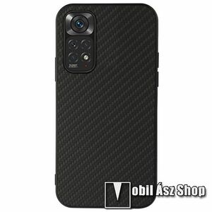 Műanyag védő tok / hátlap - FEKETE KARBON MINTÁS - szilikon szegély, PU bőrrel bevont, karbon minta - Xiaomi Redmi Note 11 4G (Global version) / Redmi Note 11S (Global version) kép