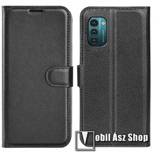WALLET notesz tok / flip tok - FEKETE - asztali tartó funkciós, oldalra nyíló, rejtett mágneses záródás, bankkártyatartó zseb, szilikon belső - NOKIA G11 / NOKIA G21 kép