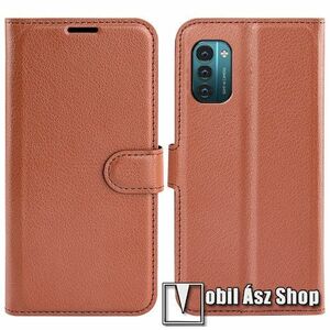 WALLET notesz tok / flip tok - BARNA - asztali tartó funkciós, oldalra nyíló, rejtett mágneses záródás, bankkártyatartó zseb, szilikon belső - NOKIA G11 / NOKIA G21 kép