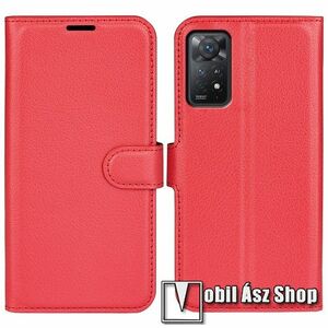 WALLET notesz tok / flip tok - PIROS - asztali tartó funkciós, oldalra nyíló, rejtett mágneses záródás, bankkártyatartó zseb, szilikon belső - Xiaomi Redmi Note 11 Pro 4G (Global) / 11 Pro 5G (Global) / 11E Pro / 12 Pro 4G kép