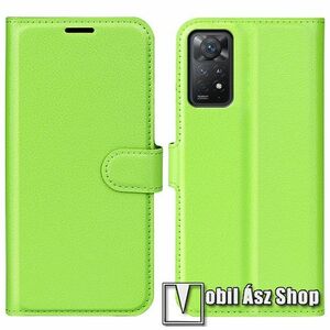 WALLET notesz tok / flip tok - ZÖLD - asztali tartó funkciós, oldalra nyíló, rejtett mágneses záródás, bankkártyatartó zseb, szilikon belső - Xiaomi Redmi Note 11 Pro 4G (Global) / 11 Pro 5G (Global) / 11E Pro / 12 Pro 4G kép