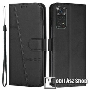 WALLET notesz tok / flip tok - FEKETE - asztali tartó funkciós, oldalra nyíló, rejtett mágneses záródás, bankkártyatartó zseb, szilikon belső - Xiaomi Redmi Note 11 4G (Global version) / Redmi Note 11S (Global version) kép