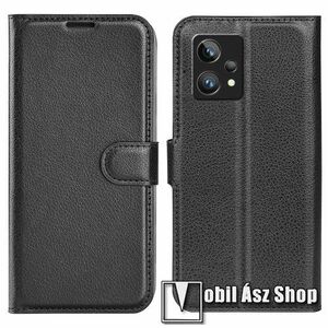 WALLET notesz tok / flip tok - FEKETE - asztali tartó funkciós, oldalra nyíló, rejtett mágneses záródás, bankkártyatartó zseb, szilikon belső - Realme 9 Pro Plus kép