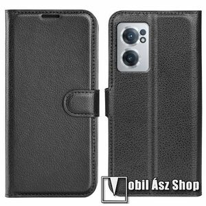 WALLET notesz tok / flip tok - FEKETE - asztali tartó funkciós, oldalra nyíló, rejtett mágneses záródás, bankkártyatartó zseb, szilikon belső - OnePlus Nord CE 2 5G kép