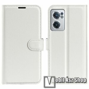 WALLET notesz tok / flip tok - FEHÉR - asztali tartó funkciós, oldalra nyíló, rejtett mágneses záródás, bankkártyatartó zseb, szilikon belső - OnePlus Nord CE 2 5G kép