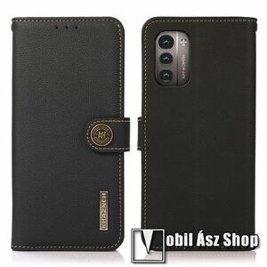 KHAZNEH WALLET notesz tok / flip tok - FEKETE - valódi bőr, asztali tartó funkciós, oldalra nyíló, rejtett mágneses záródás, RFID védelmes bankkártyatartó zsebek, szilikon belső - NOKIA G11 / NOKIA G21 kép