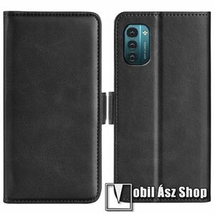 WALLET notesz tok / flip tok - FEKETE - asztali tartó funkciós, oldalra nyíló, rejtett mágneses záródás, bankkártyatartó zseb, szilikon belső - NOKIA G11 / NOKIA G21 kép