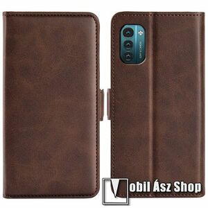 WALLET notesz tok / flip tok - BARNA - asztali tartó funkciós, oldalra nyíló, rejtett mágneses záródás, bankkártyatartó zseb, szilikon belső - NOKIA G11 / NOKIA G21 kép