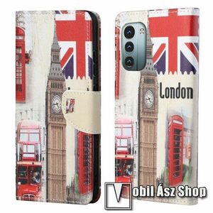 Notesz / mappa tok - LONDON MINTÁS - oldalra nyíló, rejtett mágneses záródás, bankkártyatartó zsebek, asztali tartó funkció, szilikon belső - NOKIA G11 / NOKIA G21 kép
