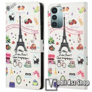 Notesz / mappa tok - EIFFEL TORONY MINTÁS - oldalra nyíló, rejtett mágneses záródás, bankkártyatartó zsebek, asztali tartó funkció, szilikon belső - NOKIA G11 / NOKIA G21 kép