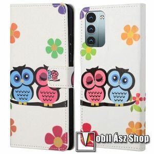Notesz / mappa tok - BAGOLY / VIRÁG MINTÁS - oldalra nyíló, rejtett mágneses záródás, bankkártyatartó zsebek, asztali tartó funkció, szilikon belső - NOKIA G11 / NOKIA G21 kép