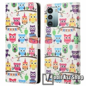 Notesz / mappa tok - SZÍNES BAGOLY MINTÁS - oldalra nyíló, rejtett mágneses záródás, bankkártyatartó zsebek, asztali tartó funkció, szilikon belső - NOKIA G11 / NOKIA G21 kép