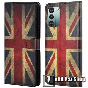 Notesz / mappa tok - BRIT ZÁSZLÓ MINTÁS - oldalra nyíló, rejtett mágneses záródás, bankkártyatartó zsebek, asztali tartó funkció, szilikon belső - NOKIA G11 / NOKIA G21 kép