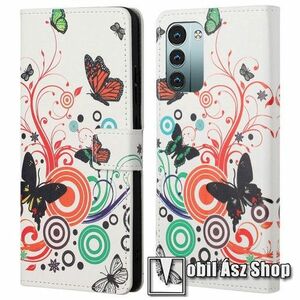Notesz / mappa tok - SZÍNES VIRÁG / PILLANGÓ MINTÁS - oldalra nyíló, rejtett mágneses záródás, bankkártyatartó zsebek, asztali tartó funkció, szilikon belső - NOKIA G11 / NOKIA G21 kép