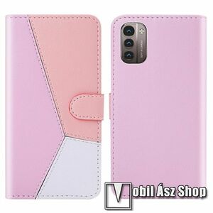 TRICOLOR notesz tok / flip tok - RÓZSASZÍN / FEHÉR / LILA - asztali tartó funkciós, oldalra nyíló, rejtett mágneses záródás, bankkártyatartó zseb, szilikon belső - NOKIA G11 / NOKIA G21 kép