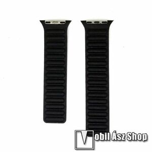 Okosóra szíj - valódi bőrpánt, mágneses, 115mm + 127mm hosszú - FEKETE - Apple Watch Series 1/2/3 42mm / 4/5/6/SE 44mm / 7/8 45mm / 10 46mm / Ultra / Ultra 2 49mm kép
