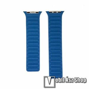 Okosóra szíj - valódi bőrpánt, mágneses, 115mm + 127mm hosszú - VILÁGOSKÉK - Apple Watch Series 1/2/3 42mm / 4/5/6/SE 44mm / 7/8 45mm / 10 46mm / Ultra / Ultra 2 49mm kép