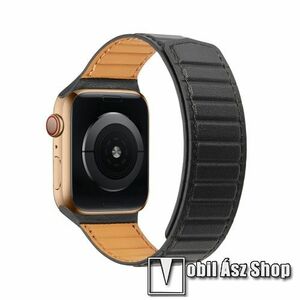 Okosóra szíj - valódi bőrpánt, mágneses, 120mm + 75mm hosszú - FEKETE - Apple Watch Series 1/2/3 42mm / 4/5/6/SE 44mm / 7/8 45mm / 10 46mm / Ultra / Ultra 2 49mm kép
